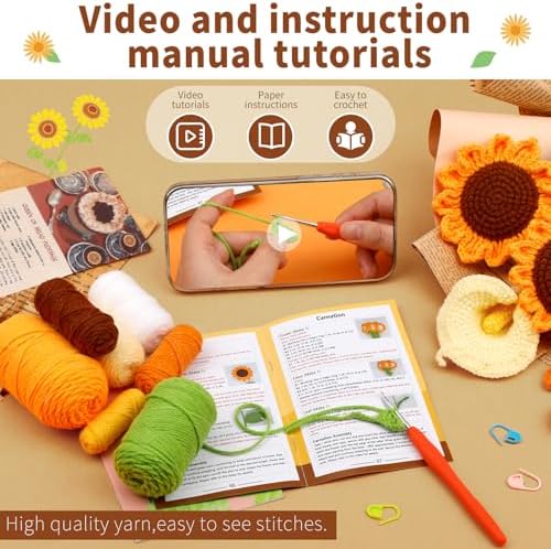 Kogyxe Crochet Kit for Beginners Sunflower Crochet Flowers for Adults