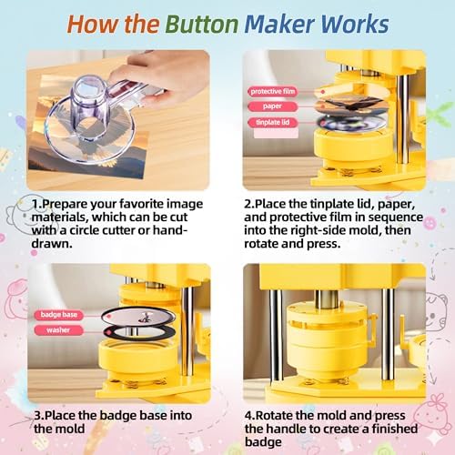 Freeingbag 58mm Button Maker Machine Kit, Installation-Free Button Pin Maker & Pin Maker Machine with 100 Sets Supplies, Circle Cutter & Bonus DIY Accessories for Badges, Crafts & School Projects