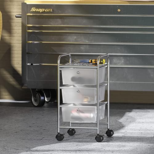 Simple Houseware 3 Drawers Rolling Utility Cart Art Craft Organizer, Chrome