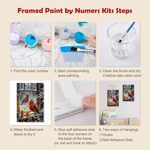 MOGTAA Christmas Cardinal Paint by Numbers Kit for Adults Beginners with Frame, Winter Adult Paint by Number Kits on Canvas with Easel, Easy DIY Candle Oil Painting Kits for Home Decor, 8x12in