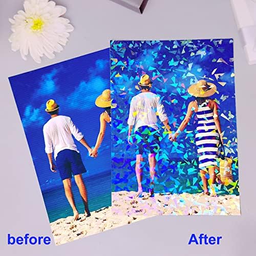 32 Sheets Holographic Sticker Paper Clear Laminating Sheets Adhesive Paper | Transparent Waterproof Rainbow Vinyl Sticker Paper A4 Size Holographic Laminate Sheets for DIY Crafts, with 4 Styles Mixed