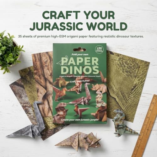 Origami Paper Kit DIY Dinosaur - 50 Sheets Origami Paper for Folding Cute Dinosaur Figures, Fun Creative Craft for Adults, Art Desk Decor and Gift for Origami Lovers