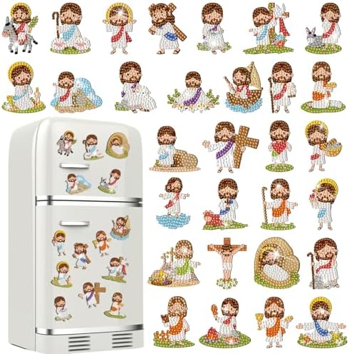 30 Pcs Diamond Art Magnet Kits for Adults Beginner Magnetic Jesus DIY Diamond Painting Kits for Special Shape Gem Art Crafts Fridge Refrigerator Magnet for Beginners Gifts
