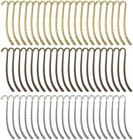 60pcs Metal Bookmark Hooks with Beaded Blanks, Vintage Retro Beading Line Tibetan Carving Pattern Alloy Hook Bookmarks with Hole for Stationery, Reading Enthusiasts, Teacher, DIY, Gifts