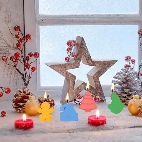 2 Pcs Christmas Soap Silicone Molds for Mini Cakes Xmas Candle Christmas Tree Socks Snowflake Santa Claus Gift Box Jingle Bell Baking Molds for Home Handmade DIY Tool