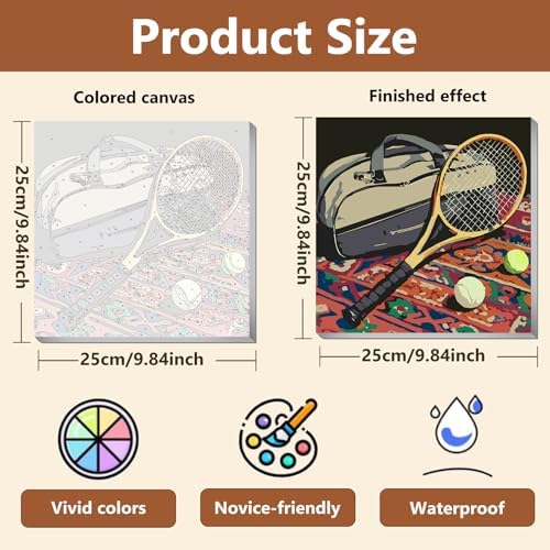 Reivworl Framed Tennis Paint by Numbers Kit for Adults Beginner 10×10 inch