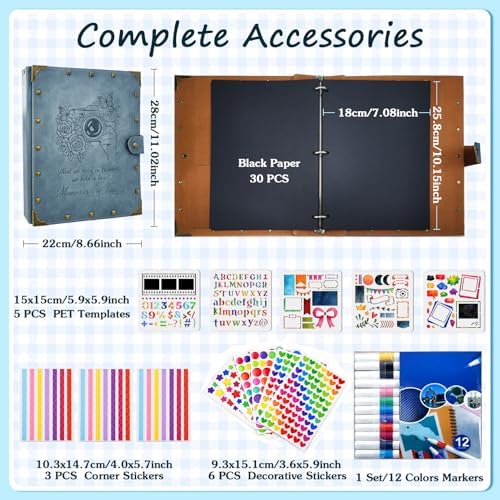 Leather Scrapbook Album 60 Pages Love Memory Book 8.5 x 11 Inch Travelling Journal Scrap Book Scrapbooking Supplies Kits DIY Paper Memory Photo Album for Anniversary Travel Vacation