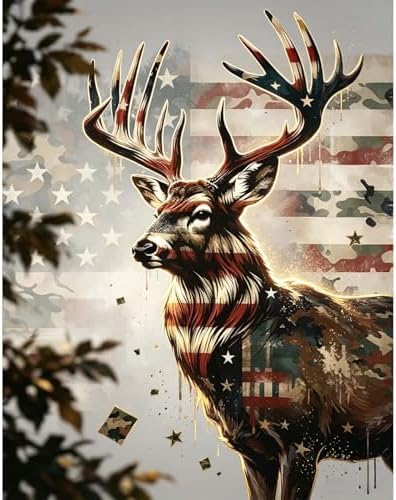 Paint by Numbers Kit for Adults - Patriotic Deer with American Flag Camo, DIY Paint by Number, Oil Painting Style Canvas, Paint by Numbers for Adults, Wall Art Decor Kit