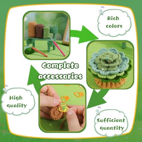 LUNARM Crochet Kit for Beginners, Crochet Start Green Plant Coasters Kits