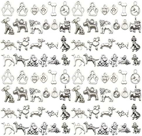 WOCRAFT 120pcs Antique Silver Dog Charm for Jewelry Making Alloy Pet Dog Puppy Charms for DIY Crafts (SN009)