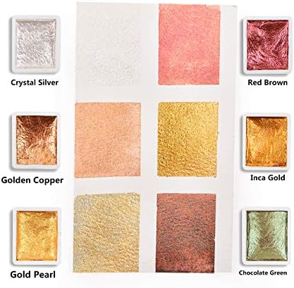 Csy Art Supplies Handmade Watercolors Paint Set - 6 Metallic Gold Colors Half Pans Glitter Solid Water Color- Metal Case Sparkle Pearlescent Watercolour For Artists, Students & Hobbyists