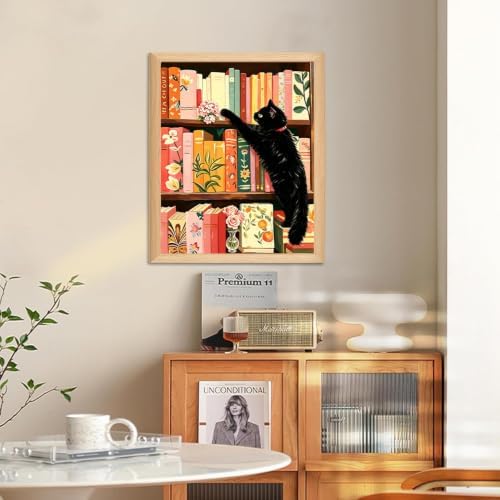 WULINHUAFA Cat Paint by Numbers Adults Beginner 16x20 Inch | Bookshelf Adult Paint by Number Kits, DIY Acrylic Oil Easy Painting by Numbers for Gifts Home Wall Decor Without Frame