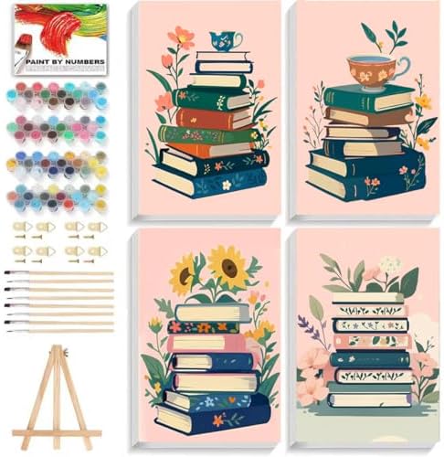 ICYANART 4 Pack Book Paint by Numbers Kit for Adults with Frame Simple
