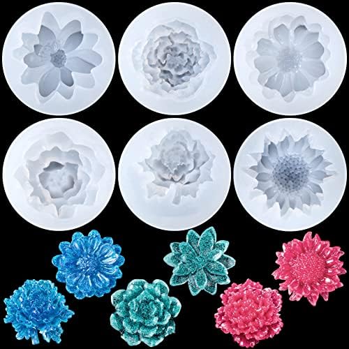 PAGOW 6pcs Mini Mirror Flower Resin Mold,3D Flower Crystal DIY Casting Mold