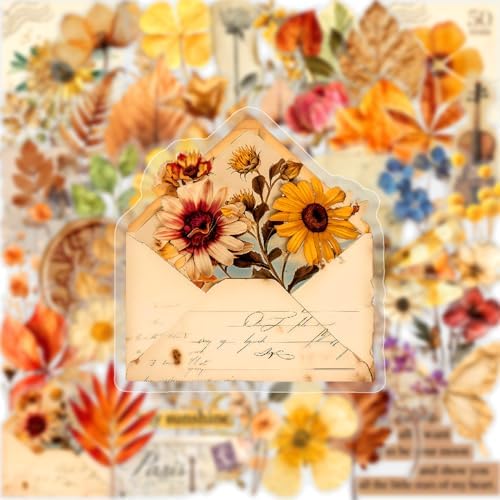 50PCS Transparent Flora Scrapbook Stickers, Flower-G | Vintage Aesthetic Flowers, Vinyl Waterproof, For Scrapbooks Travel Journal, For Water Bottles Laptop Phone