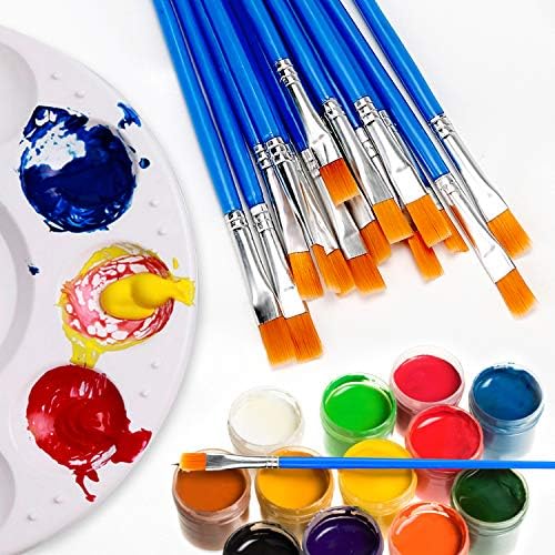 30Pcs Paint Brushes for Acrylics Painting, Flat Nylon Paint Brush, Blue
