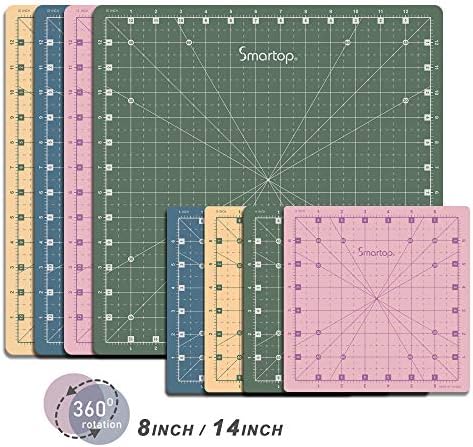 SMARTOP 14"x14" Rotating Self Healing Cutting Mat, Non-Slip Non-Reflective, Good for Quilting, Sewing, Crafts, Scrapbooking, Molandi Pink