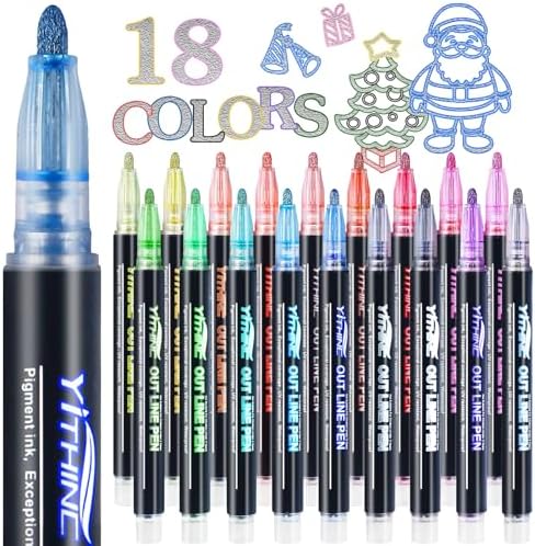 YITHINC 18 Outline Markers Metallic Glitter Pes, Gift for Kids Teen Girls