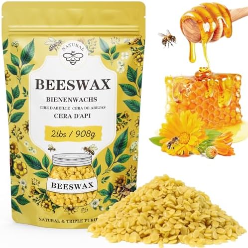 Beeswax pellets 2LB/5LB/10LB/20LB, VEGISHINE Pure and Natural Yellow Beeswax for DIY Skin Care, Lip Balm, Polishing, Lotion, Soap, Candle Making Supplies
