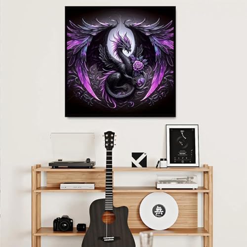 GOUOYANA Dragon Diamond Art Kits for Adults, Full Drill Dragon Diamond Painting Kits for Beginners, DIY Full Rhinestone 5D Diamond dots (Gemstone Craft), Home Wall Decoration (14x14 inch)