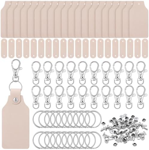 Landical 20 Pcs Leather Keychain Blank Kit with Swivel Hooks,Square