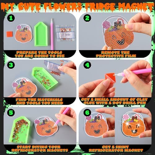 Motipuns 30 Pcs Halloween Diamond Art Magnets Glow in the Dark Diamond Art