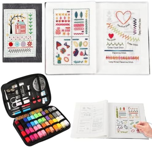 Embroidery Stitch Book Kit - Portable Embroidery Book with Multiple Sewing Tools & Instructional Tutorial, DIY Stitches for Beginners & Enthusiasts (1 Set)