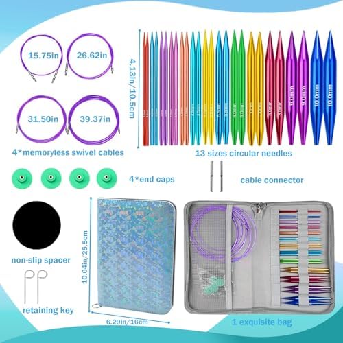 Yarniss 4-Inch Circular Knitting Needle Set with Case,Size 3.0~10.0mm