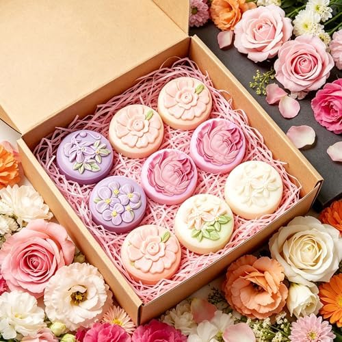 4-Cavities Flower Round Soap Molds 2 Pack Flowers Soap Mold Flower Candle Silicone Molds Flowers Chocolate Mold for Pudding Homemade Craft Wax Baking Ice Cube Tray Jelly