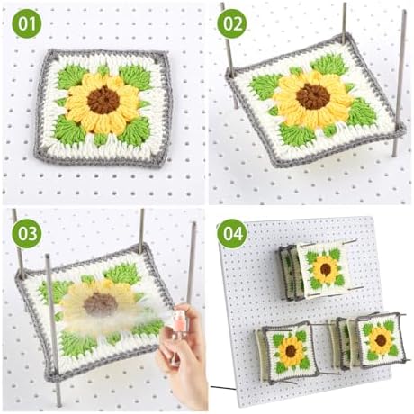 13’’Crochet Blocking Board with 20 Pegs/Pins Granny Square Blocking Boards for Crochet Projects,Plastic Waterproof Crochet Peg Blocking Board Gift for Crocheters and Beginners