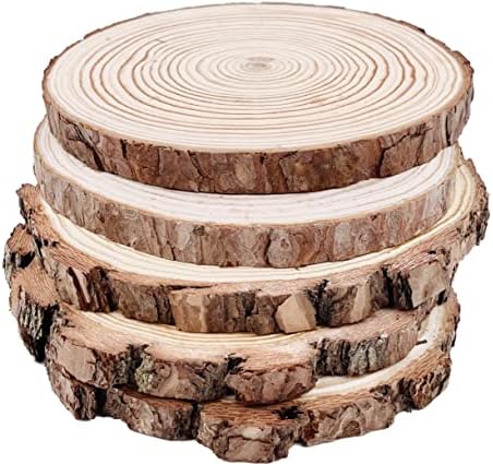 Natural Round Discs Rustic Wood Slices 5 Pcs 7-8 inch Unfinished Wood kit Circles Crafts Tree Slices with Bark Log Discs for DIY Arts and Wedding Christmas Ornaments