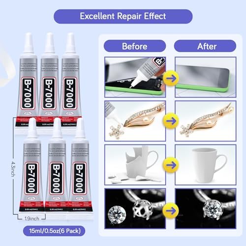 FITTDYHE 6PCS Jewelry Glue - 15ML/0.5fl oz Clear DIY Craft Glue for Rhinestones, Waterproof Strong Bond Adhesive for Phone Repair, Nail Art, Shoes, Fabric, Metal, Glass