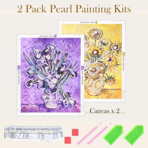 FunooFuno 2 Pcs Sunflower Iris Pearl Diamond Art Kits for Adults, 16" x 20"