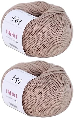 Fine Weight Knitted and Crocheted Cotton Yarn, 100% Long Staple Cotton Yarn, Baby Sports, 2 Packages of 100g/3.52oz (Per Skein 50g/162yards)-Brown Gray