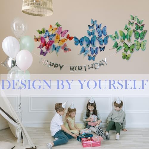 OPSEAM 3D Butterfly Wall Decor Butterfly Decorations Stickers with Magnets | 72 PCS Blue,12 Styles Double Layer Butterfly for Classroom Decoration,Locker Refrigerator, Reusable,Waterproof