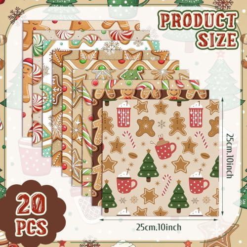 HunnmingRe 20 Pcs 10''x10'' Gingerbread Christmas Quilting Fabric Squares