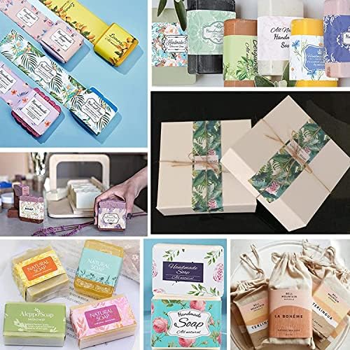 PH PandaHall 90pcs Handmade Wrap Label Tape, 9 Styles Lavender Blossom Daisy Honeysuckle Hydrangea Flower Soap Paper Wrapper Label Tags Sleeves Covers Band for Soap Lotion Bars Bath Gift Wrapping