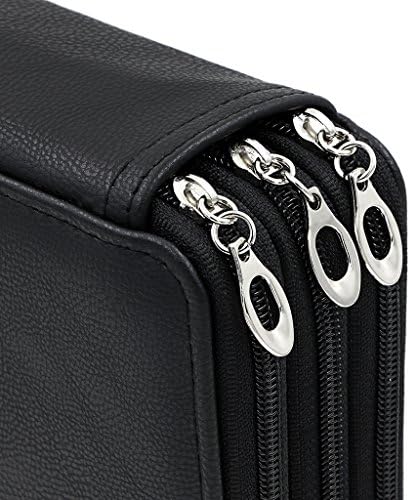 BTSKY Deluxe PU Leather Pencil Case For Colored Pencils - 120 Slot Pencil Holder with Handle Strap Handy Colored Pencil Box Large(Black)