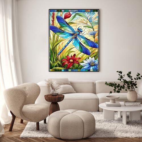 Paint by Numbers Kit for Adults, Dragonfly Stained Glass, 16 x 20 Inch | DIY Adult Paint by Number Kit on Canvas for Beginners, without Frame, Nature Wall Decor, Stress Relief Craft Gift