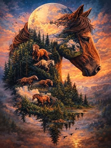 ijbnhd 5D Horse Diamond Art Kits for Adults 12 X 16Inch
