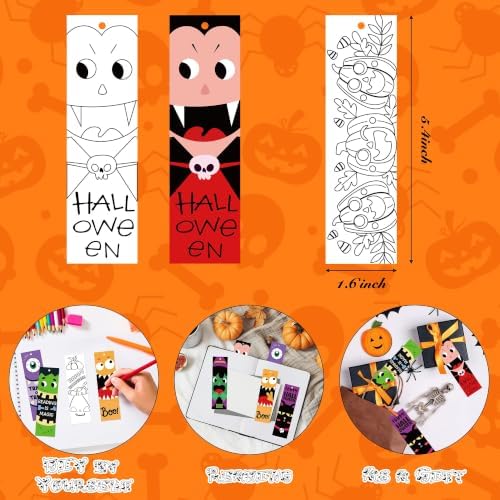 72Pcs Halloween Color Your Own Bookmarks, Coloring Blank Bookmarks for Kids