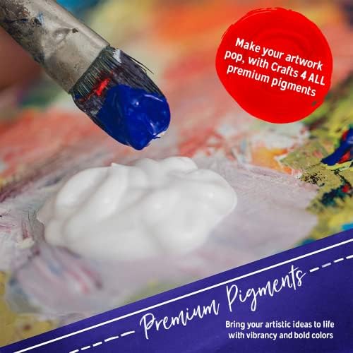 Crafts 4 All Acrylic Paint Set for Adults and Artists - 60 Pack of 12mL Paints with 3 Art Brushes, Non-Toxic Craft Paint for Easter Eggs, Ceramic Rock - Art Supplies