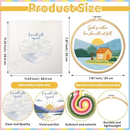 Fanfanwin 4 Pack Christian Embroidery Kit for Beginner Christian Cross Stitch Kits Easy Embroidery with Hoop, Needles, Threads, Instruction, Threads Tools for Hand Craft Lover Women Birthday Gift