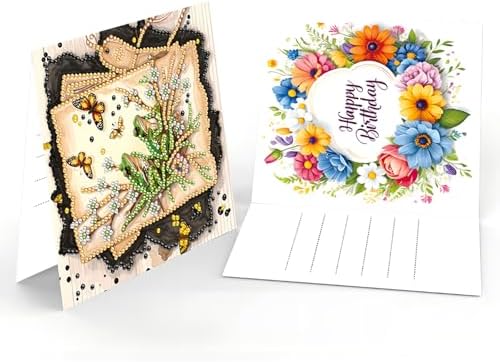 ACSAUMMY DIY Diamond Birthday Greeting Cards Art Kits with Envelopes 6pcs Flower Diamond Painting Kits 5D Gem Art Blank Birthday Diamond Painting Greeting Cards Assortment for Family Friends Colleague