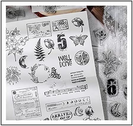 6 Sheets Clear Stamp Silicone Stamp Cards with Greeting Words, Flowers, Leaves, Butterflies, and Moons Pattern for Thanksgiving Christmas Holiday Card Making and DIY Scrapbooking Journaling