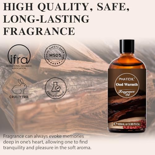 PHATOIL Oud Warmth Fragrance Oil for Diffuser Aromatherapy 3.38FL.OZ | Long Lasting Scented Oils For Humidifier, Air Freshener, DIY Soap Candle, Scent Project Making, Aroma Oil for Home Freshening