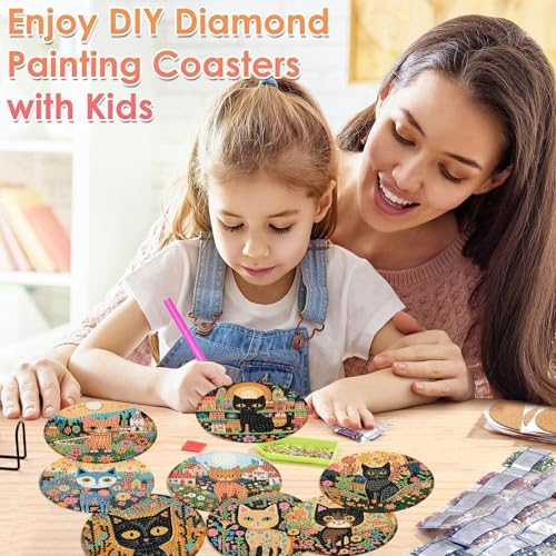 ijbnhd 8 PCS Diamond Art Coasters Kit Cat Diamond Painting Coasters