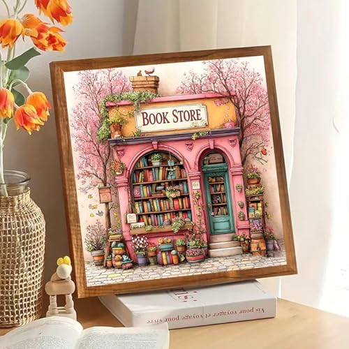 Bookstore Diamond Art Kits for Adults Round Diamond Painting 14x14 Inch