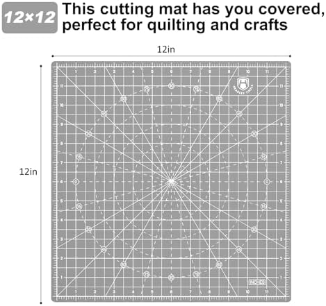 Headley Tools 12"x12" Rotating Cutting Mat, Self Healing Mat with 360-Degree Rotation & Anti-Slip Base, Sewing Board Cutting Mat Perfect for Fabric Quilting Leather Hobby Project, Grey