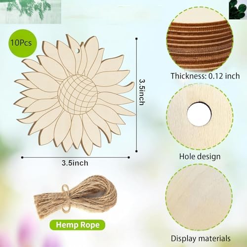 Wooden Sunflower Ornament 10pcs Blank Wood Ornaments,3.5X3.5 in Used for Painting and Decoration DIY Technology, Hanging skrnrhrery